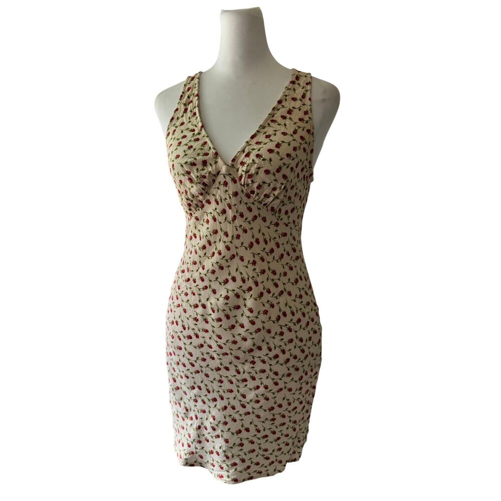 Reformation Calix Cream Floral Print V-Neck Sleeveless Bodycon Mini Dress